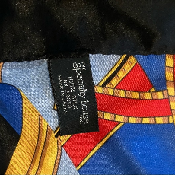 VTG Speciality House Silk Square Scarf Black Nautical Equestrian 25in Preppy - Picture 5 of 5